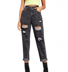 Womens Ripped Boyfriend Jeans Distressed Denim Ankle Length Jeans